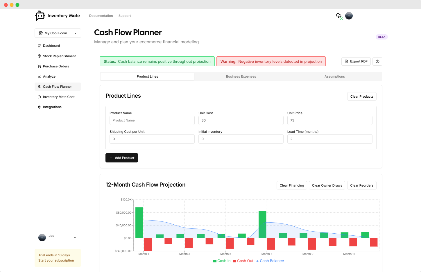 Cash Flow Management Interface