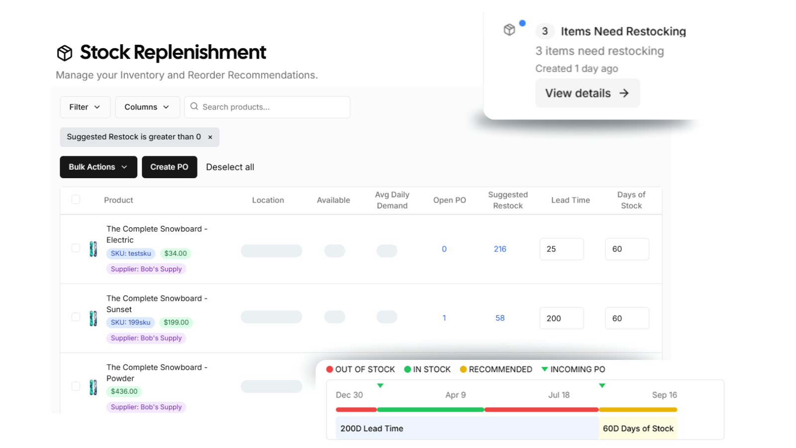 Stock Reorder Interface